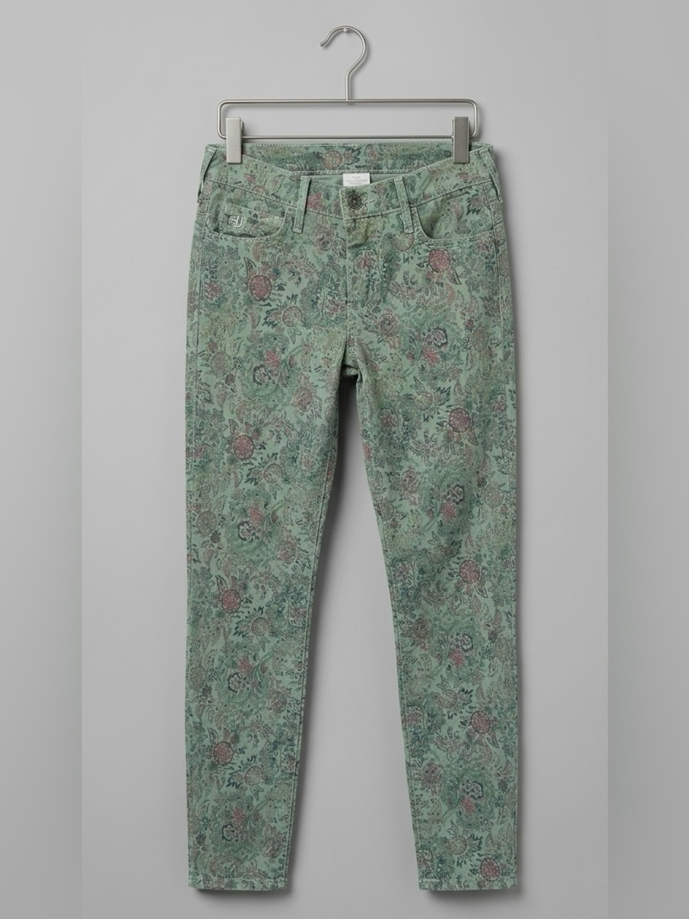 True Religion Women’s Sage Green Floral Paisley Skinny Jeans - The Chrissy - 27